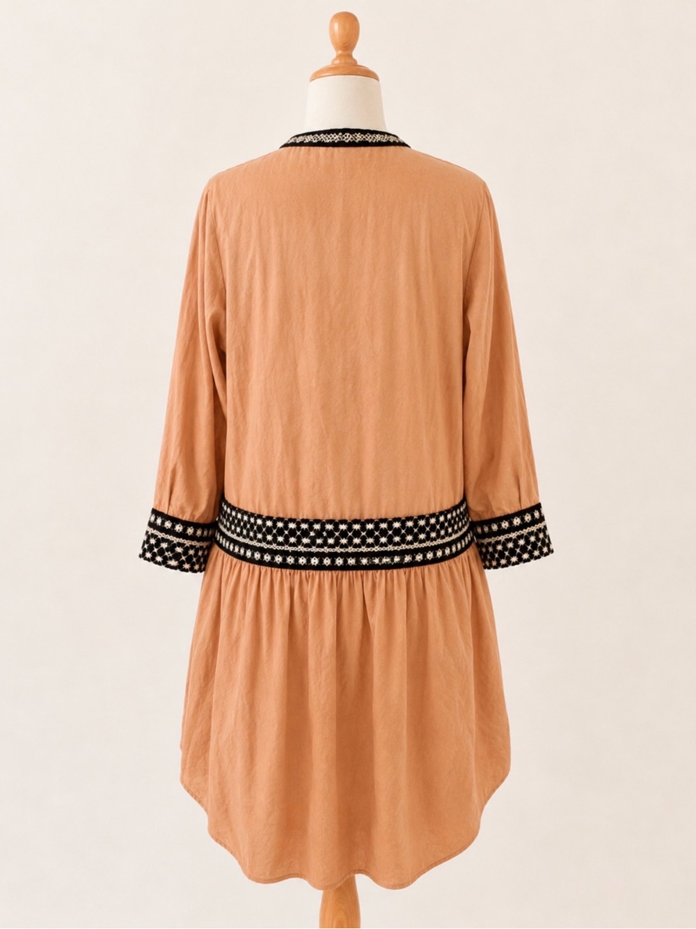 Zara Linen Blend Embroidered Tunic Dress Large Boho Hi-Low Beige Burnt Orange - Picture 4 of 11